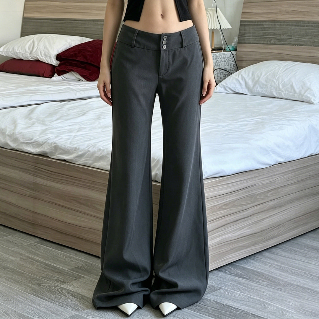 Damen nan hochtaillierte Schlaghose mit weitem Glockenbein und dekorativer Knopfleiste Shop Nory
