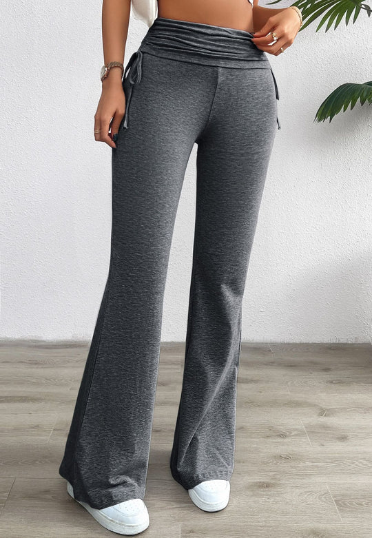 Damen nan weiche Palazzo-Loungehose mit Umschlagbund, seitlichen Kordelzügen und ausgestelltem Bein Shop Nory