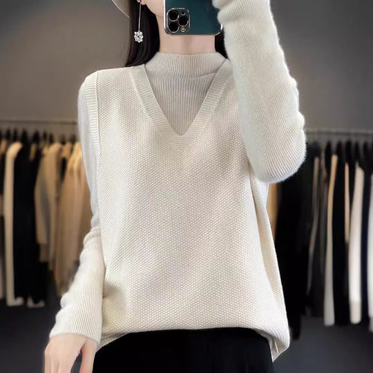 Damen Oversize Strickweste mit tiefem V‑Ausschnitt und feiner Struktur Shop Nory