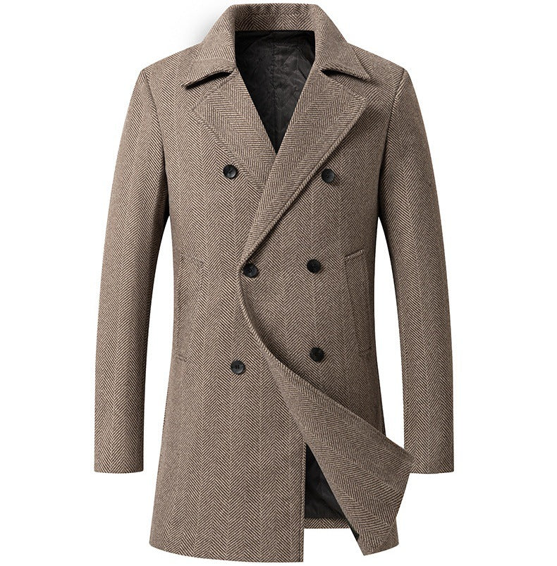 Herren Zweireihiger Fischgrat-Wollmix-Carcoat mit taillierter Schnittführung und gesteppter Thermofütterung Shop Nory