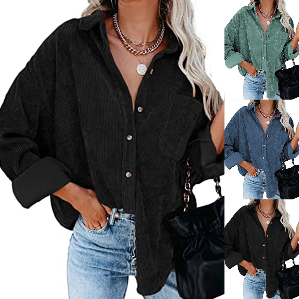Damen Übergroße Kordbluse