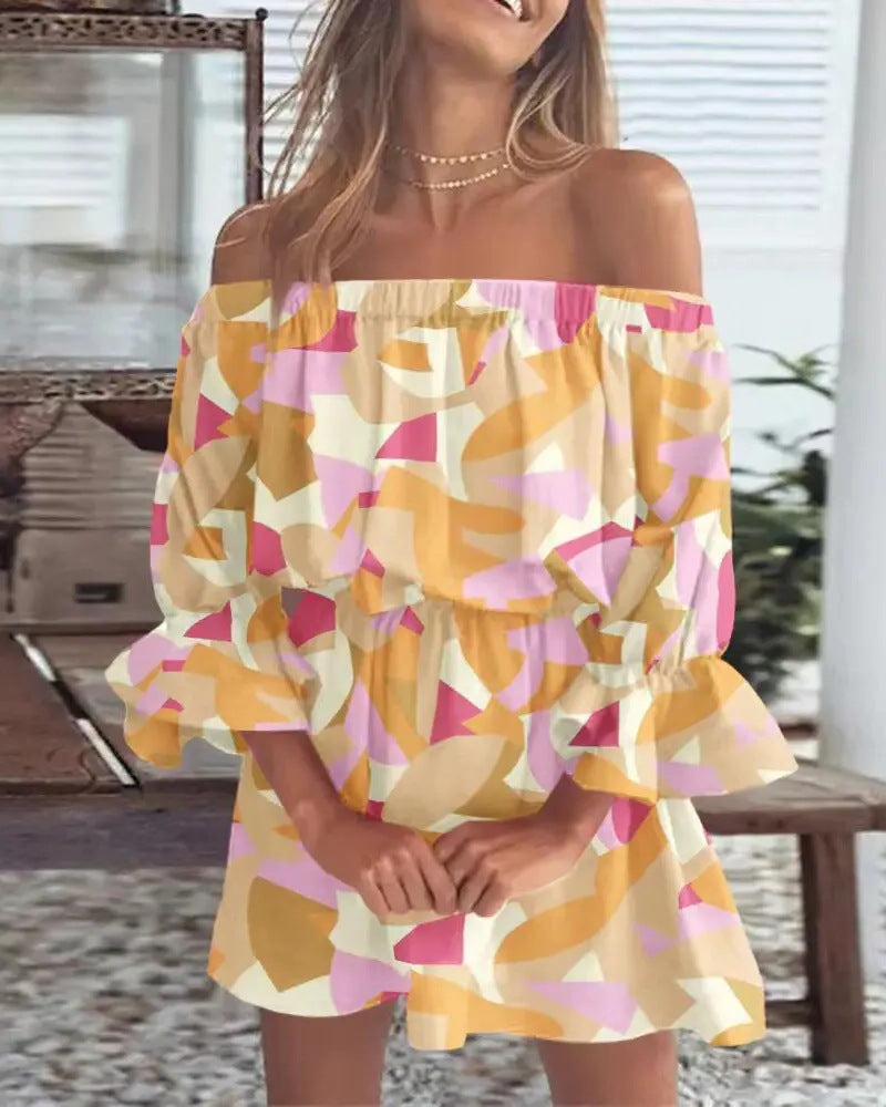 Damen Off-Shoulder Sommerkleid mit Blumenmuster Shopnory