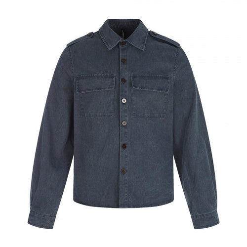 Damen Kastenförmige Overshirt-Jacke aus Denim mit Schulterklappen und aufgesetzten Brusttaschen Shop Nory