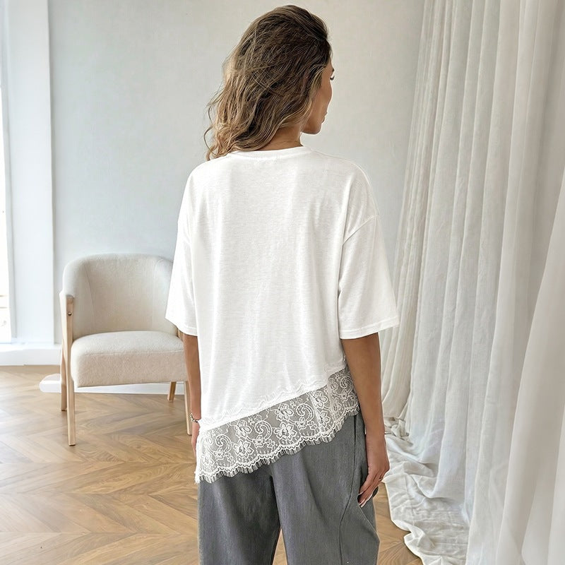 Damen Elegantes T-Shirt mit Spitzenrand Shop Nory