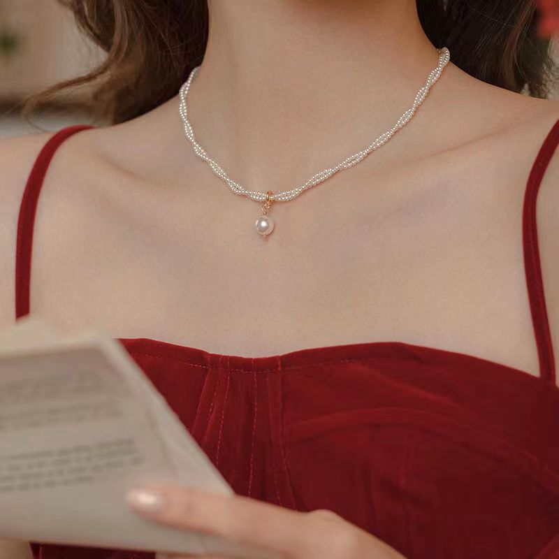 Damen Doppelstrang-Halskette mit eleganter Perle Shop Nory