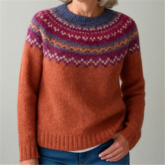 Damen nan Norwegerpullover aus Wollmix mit Rundhalsausschnitt und traditionellem Fair-Isle-Yoke Shop Nory