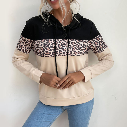 Damen Kapuzensweatshirt mit Leoprint-Besatz und Kängurutasche Shop Nory
