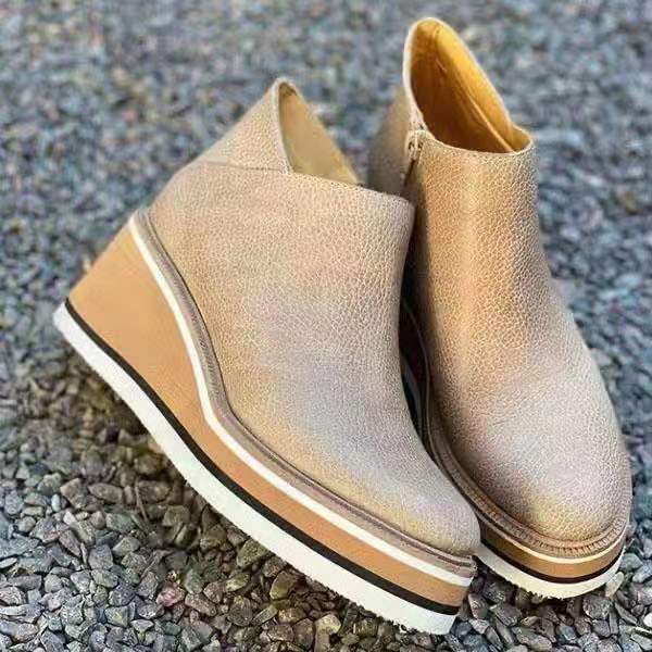 Damen Keil-Ankle-Boots mit Plateau-Blocksohle aus Leder und seitlichem Reißverschluss Shop Nory