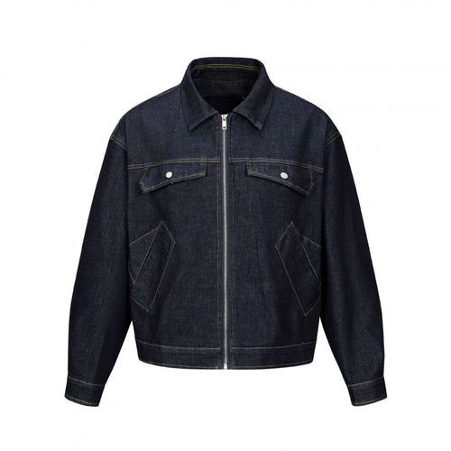 Unisex Kurz geschnittene kastige Denim-Zipjacke im Worker‑Look mit schrägen Eingrifftaschen Shop Nory