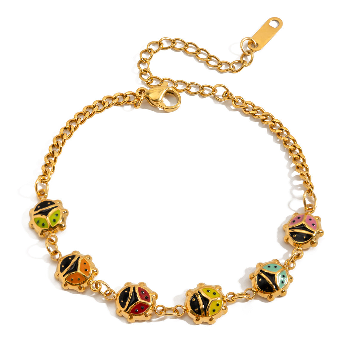 Damen Armband mit bunten Marienkäfer-Anhängern aus Edelstahl Shop Nory