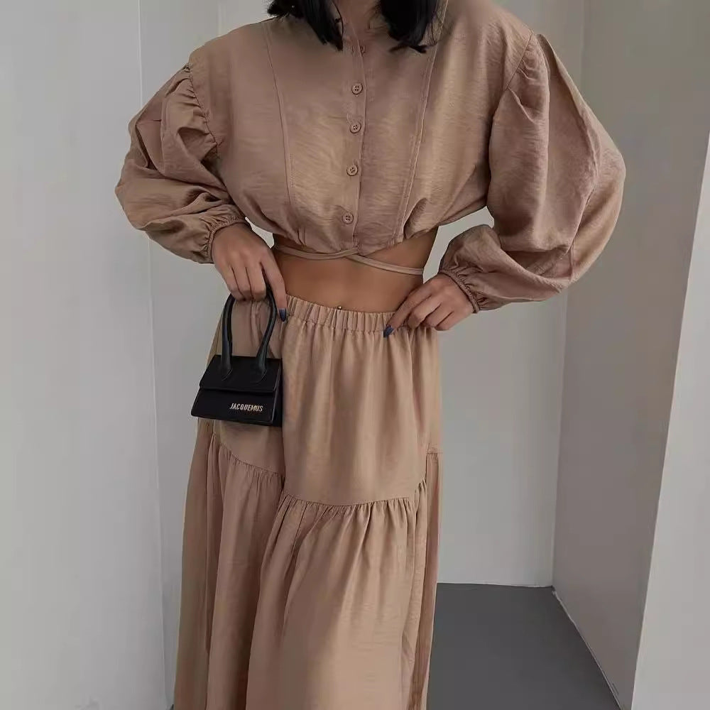 Damen Zweiteiliges Boho-Set mit Cropped-Bluse und Maxirock mit Schlitz Shop Nory