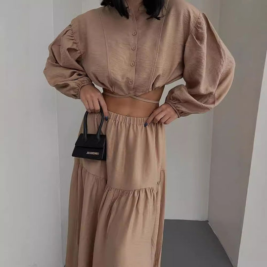 Damen Zweiteiliges Boho-Set mit Cropped-Bluse und Maxirock mit Schlitz Shop Nory