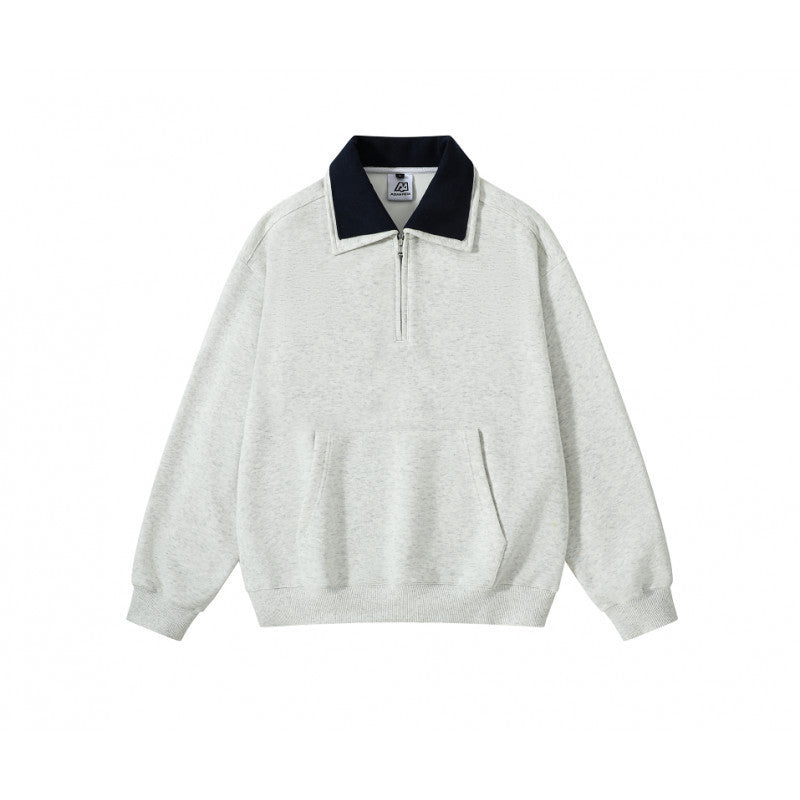Unisex Oversize-Halbzip-Sweatshirt mit kontrastierendem Kentkragen, Kängurutasche und gerippten Bündchen Shop Nory