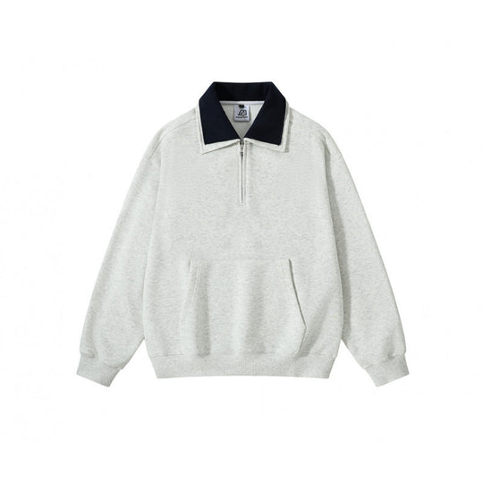 Unisex Oversize-Halbzip-Sweatshirt mit kontrastierendem Kentkragen, Kängurutasche und gerippten Bündchen Shop Nory