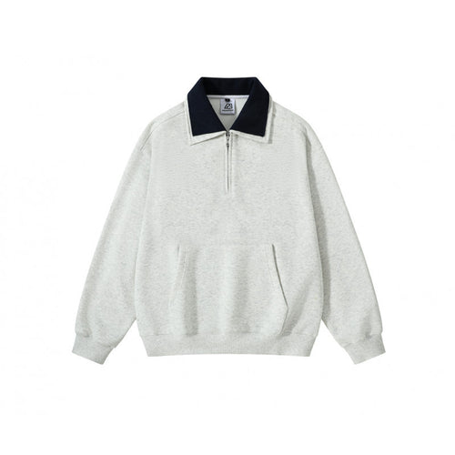 Unisex Oversize-Halbzip-Sweatshirt mit kontrastierendem Kentkragen, Kängurutasche und gerippten Bündchen Shop Nory