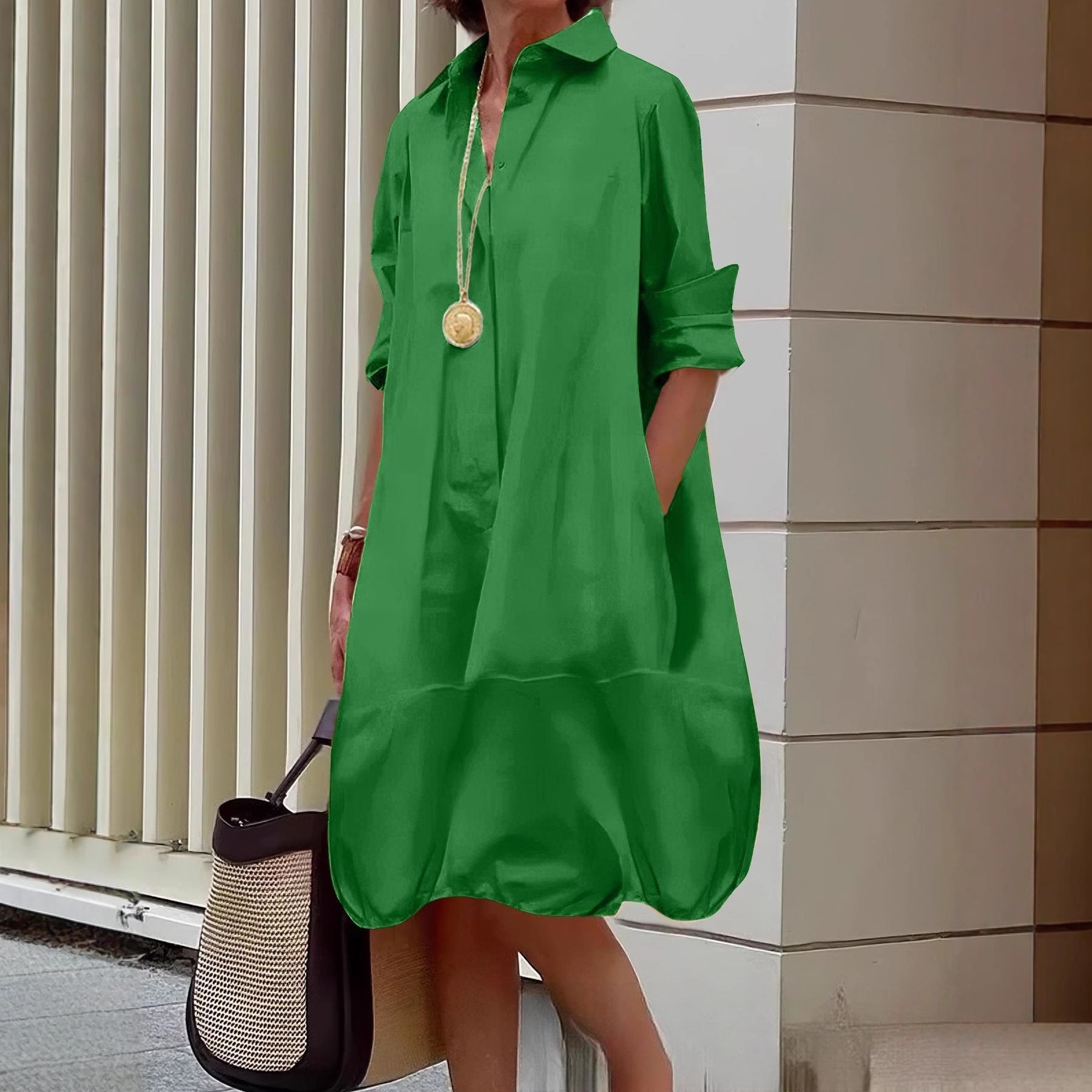 Damen Lässiges Hemdblusenkleid mit weit geschnittenem Saum ShopNory