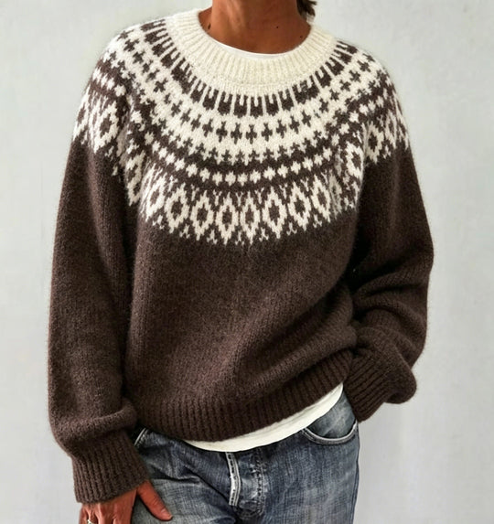 Damen Rundhalsausschnitt Norweger-Pullover mit Fair-Isle-Jacquard Shop Nory