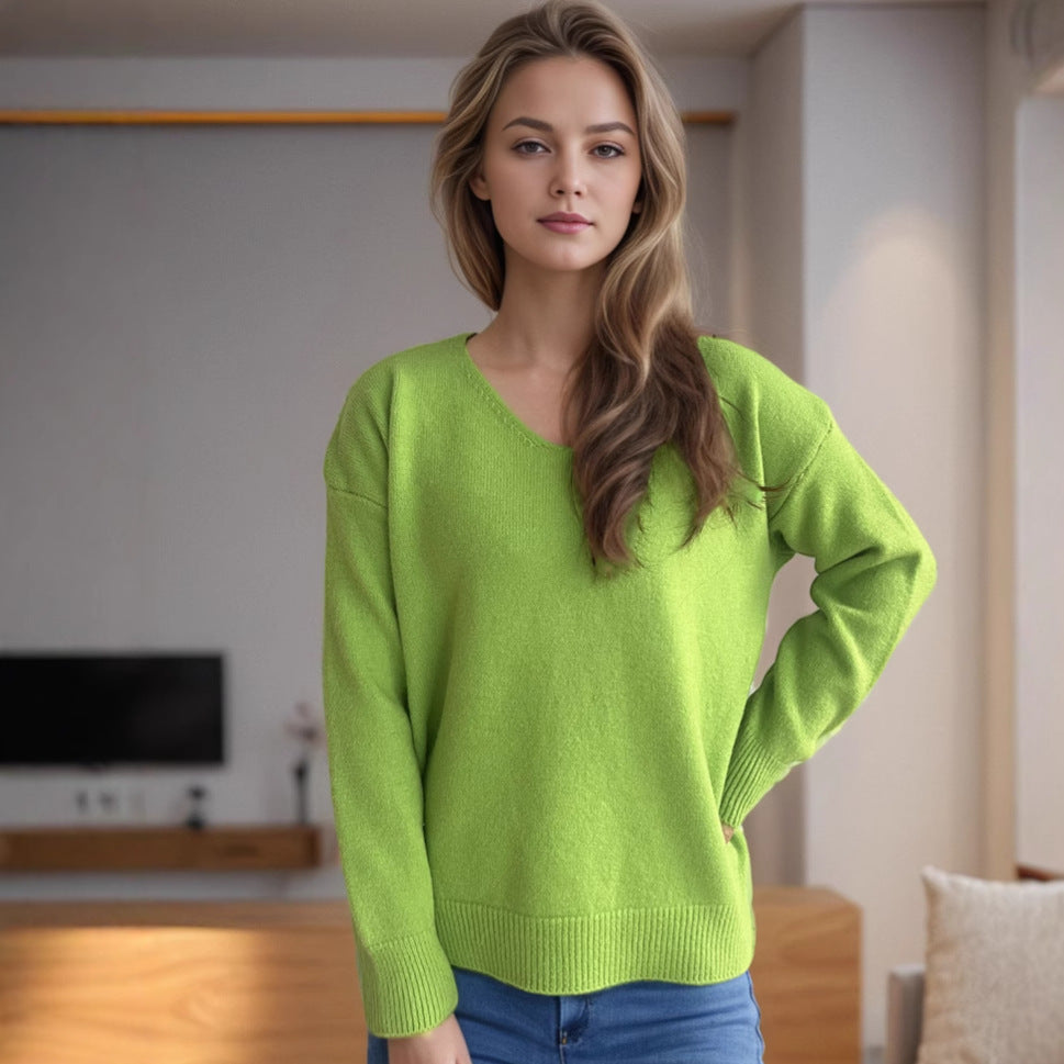 Damen lässiger V-Ausschnitt Pullover mit modernem Strukturdesign