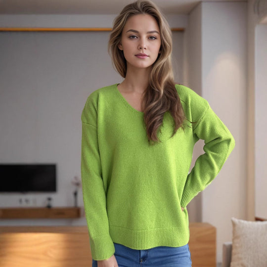 Damen lässiger V-Ausschnitt Pullover mit modernem Strukturdesign