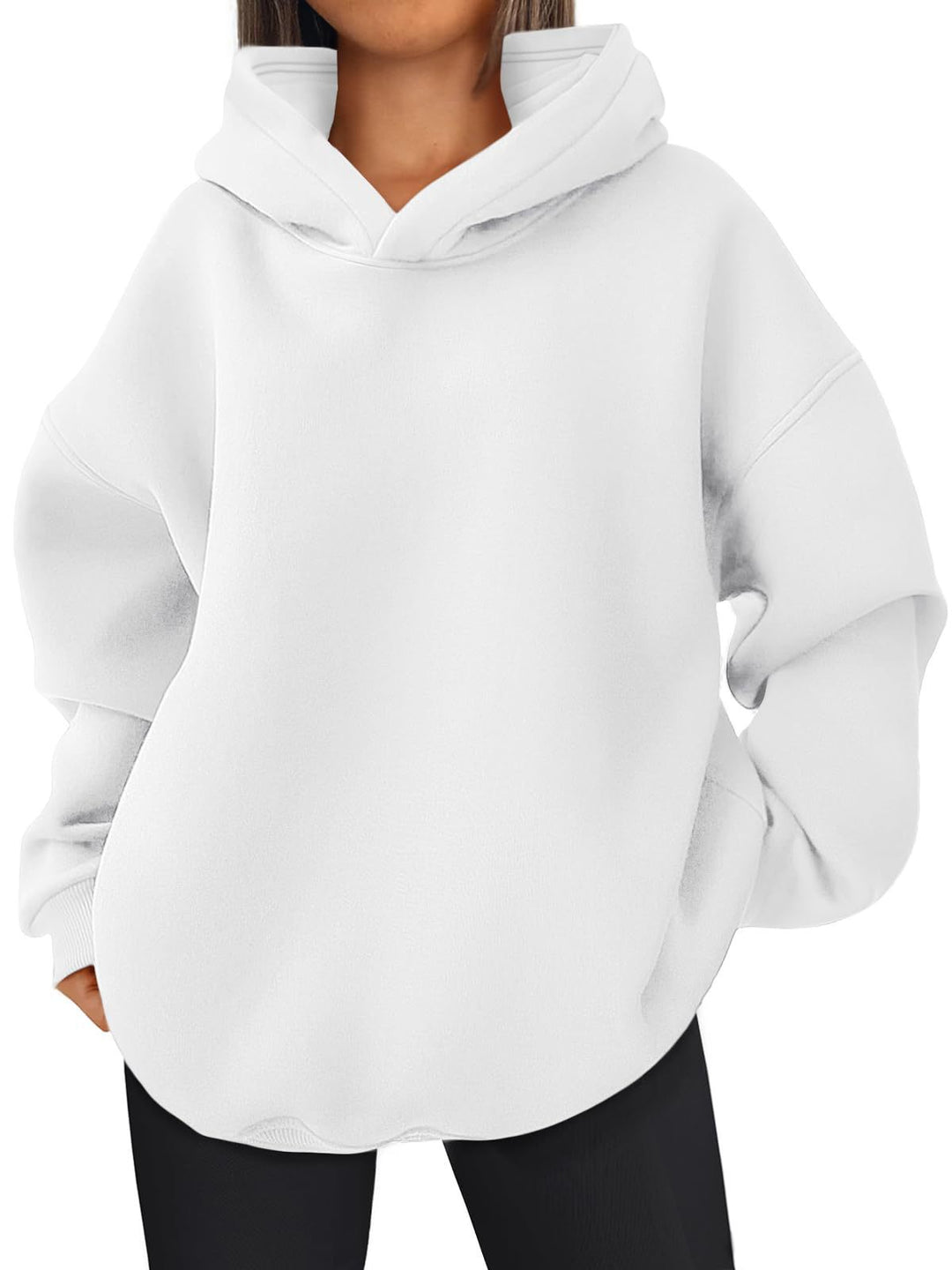 Damen nan kastiger Kapuzenpullover mit doppellagiger Kapuze, überschnittener Schulter und längerem Rückenteil Shop Nory