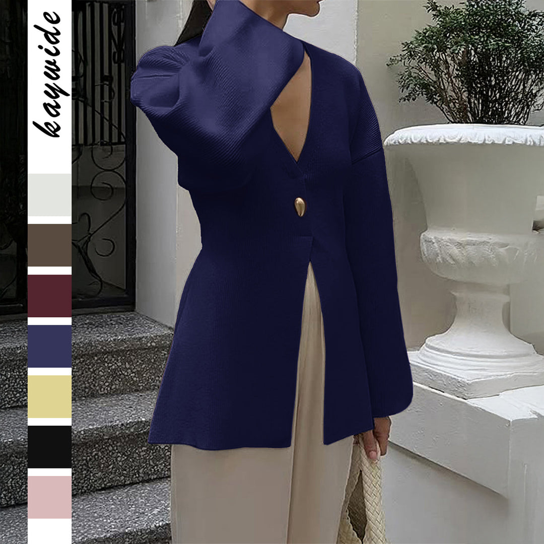 Damen nan taillierter Feinstrick-Cardigan mit V-Ausschnitt, Zierknopf und frontaler Schlitz Shop Nory