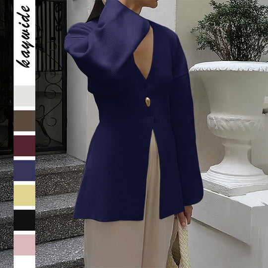 Damen nan taillierter Feinstrick-Cardigan mit V-Ausschnitt, Zierknopf und frontaler Schlitz Shop Nory