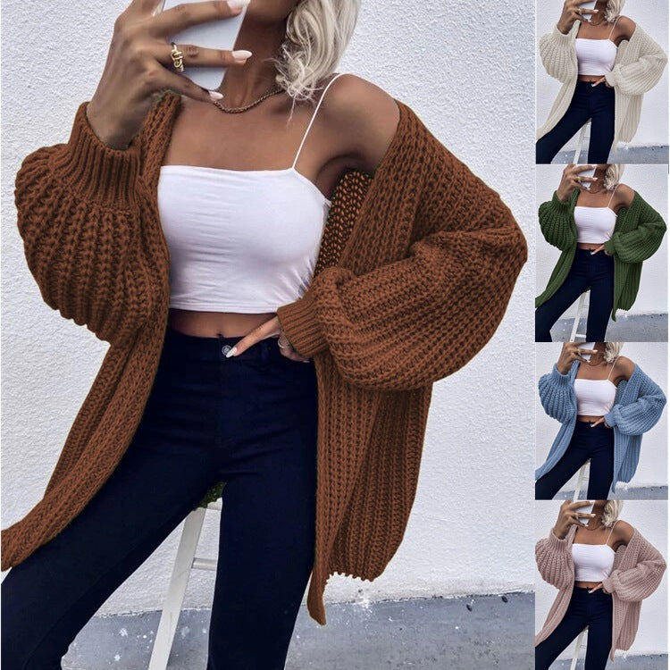Damen Grobstrick-Cardigan mit voluminösen Ärmeln und offener Vorderseite