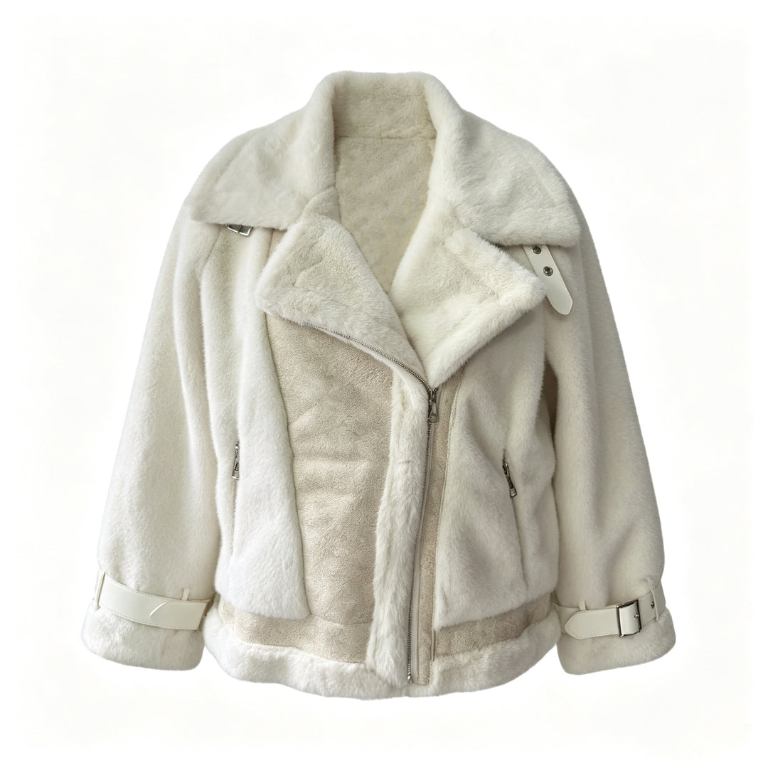 Damen Kurzjacke im Aviatorstil mit Kunstfell‑Futter und Schnallenärmeln Shop Nory