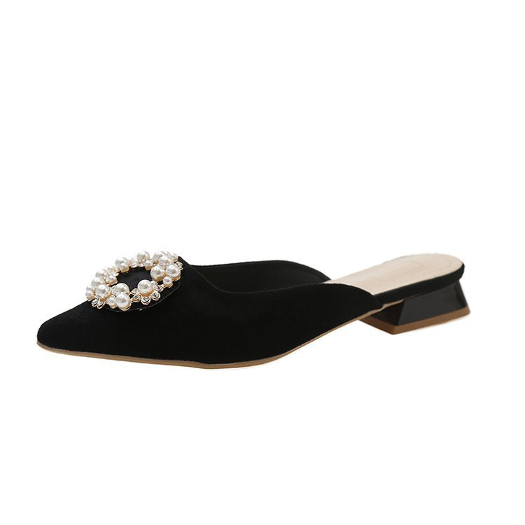 Damen elegante Mules mit funkelndem Perlenakzent