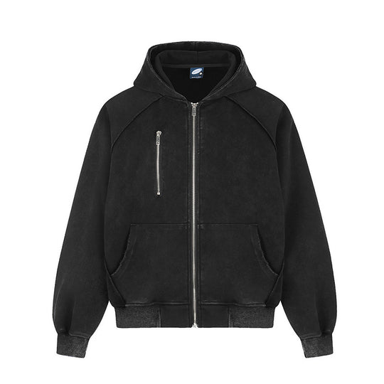 Damen Kapuzen-Zipjacke im Oversize-Suede-Look mit Raglanärmeln und Brust-Reißverschlusstasche Shop Nory