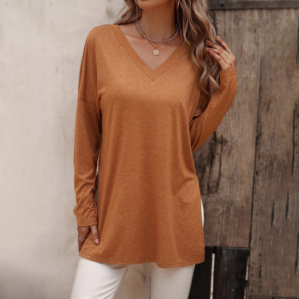 Damen lässige V-Neck Longsleeve-Tunika mit Seitenschlitzen und relaxed Fit Shop Nory