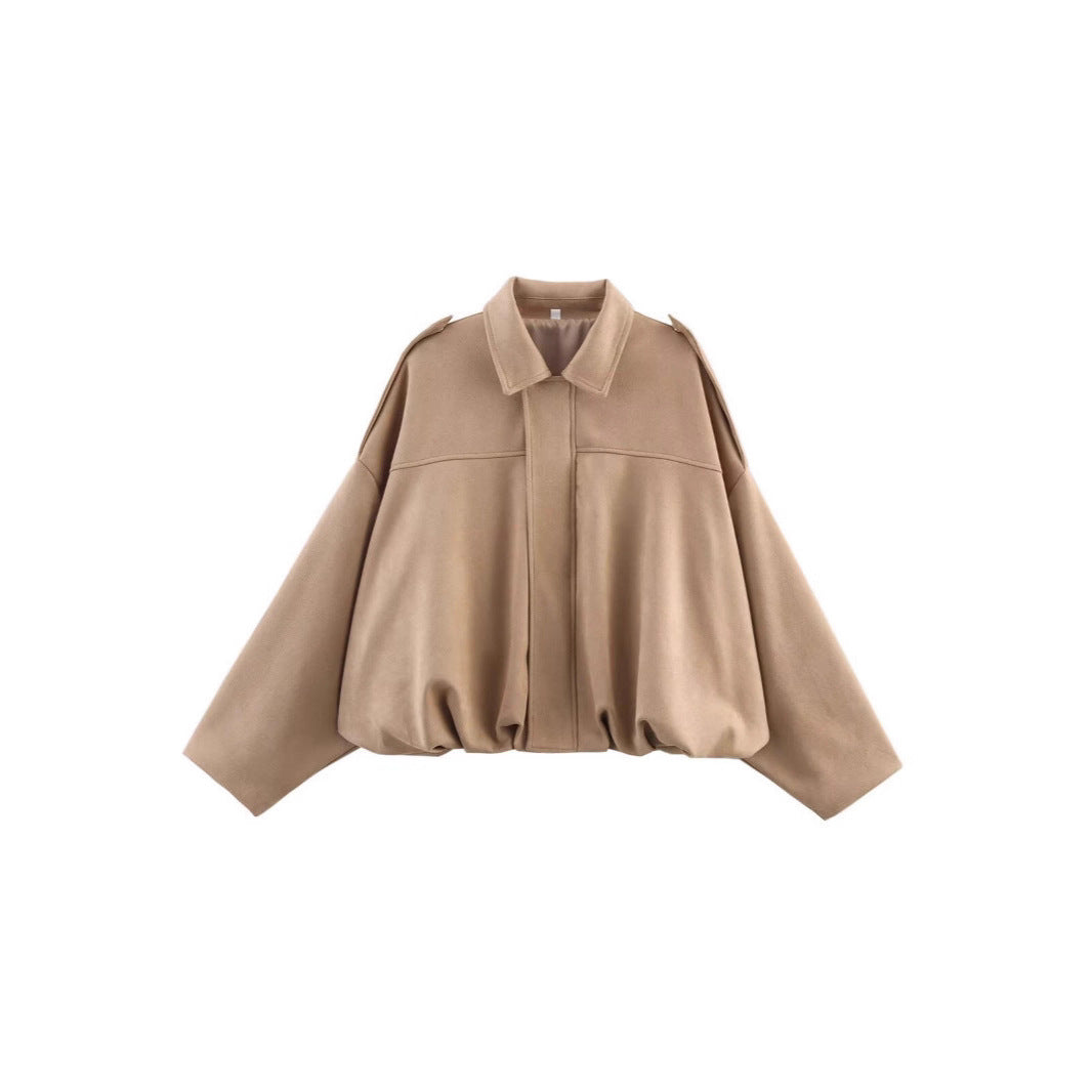Damen nan Oversize-Kurzjacke mit Ballon-Saum, Schulterpatten und verdeckter Frontleiste Shop Nory