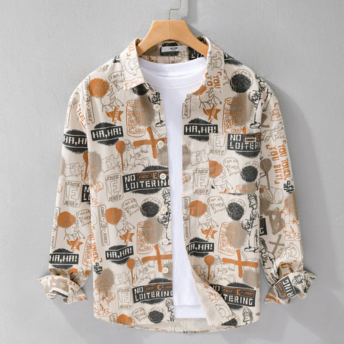 Herren Künstlerisches Grafik-Overshirt im Relaxed-Layering mit Allover-Sketchprint und Soft‑Touch‑Baumwollmix Shop Nory