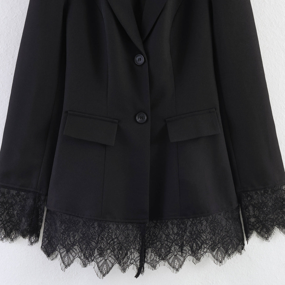 Damen Taillierter Blazer mit Spitzensaum und Pattentaschen Shop Nory