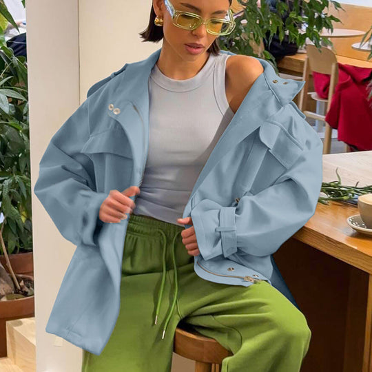 Damen Utility-Parka mit Tunnelzugtaillierung, Pattentaschen und Stehkragen Shop Nory