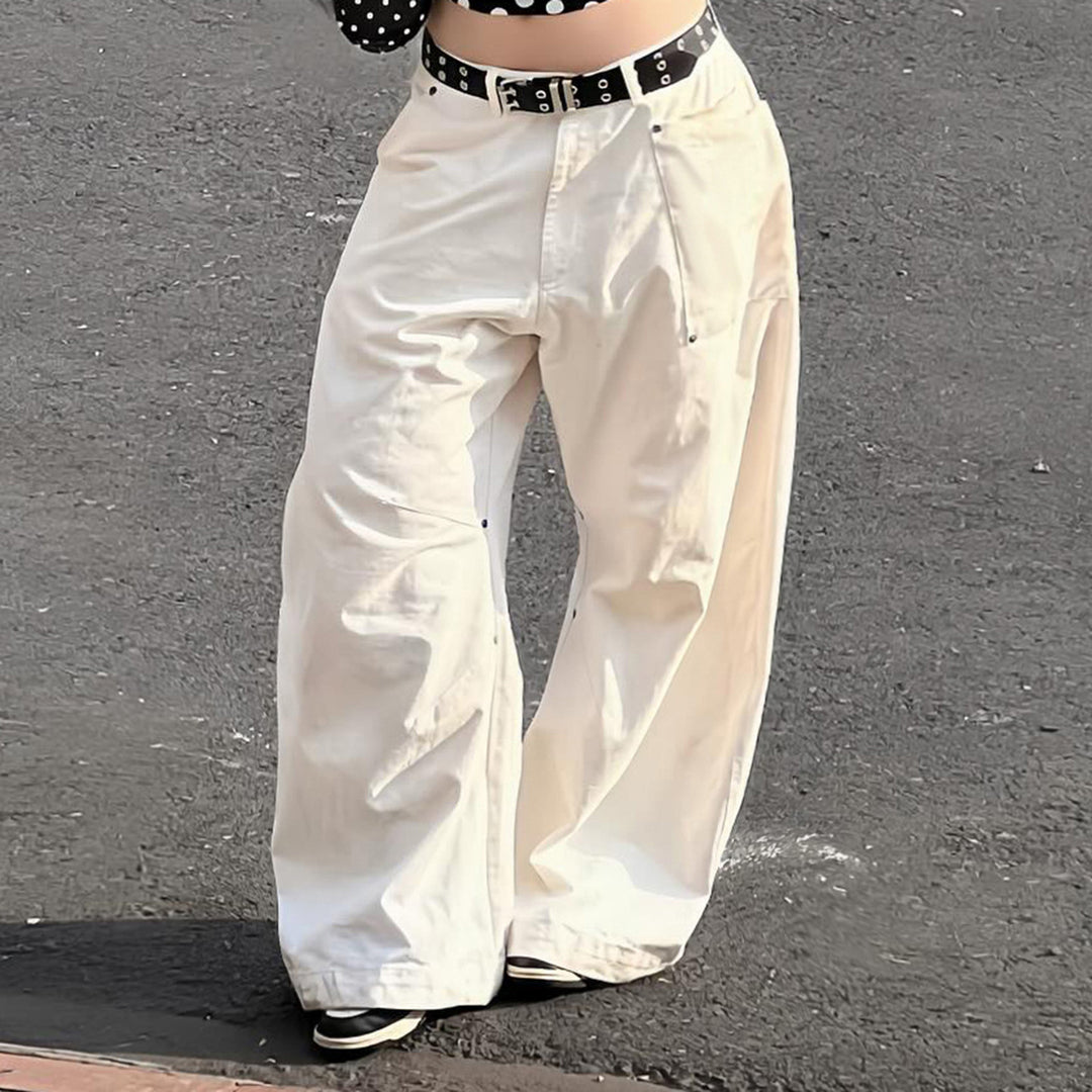 Damen nan weite Highwaist-Canvas-Hose im Carpenter‑Stil mit hohem Bund und aufgesetzten Taschen Shop Nory