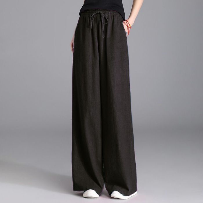 Damen nan weite Palazzo Leinenhose mit elastischem Kordelbund und Seitentaschen Shop Nory