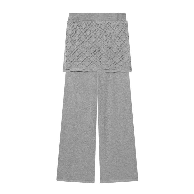 Damen Feinstrick-Loungewear-Set mit Rundhals-Pullover, weitem Palazzo und strukturierter Rock-Overlay Shop Nory