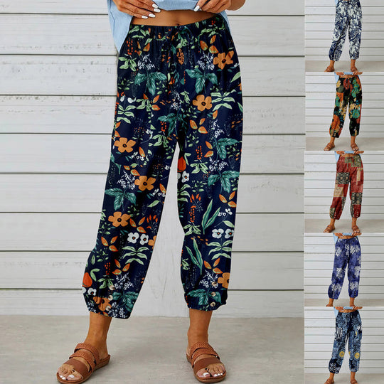 Damen Elegante Sommerhose mit floralem Muster und lockerem Schnitt