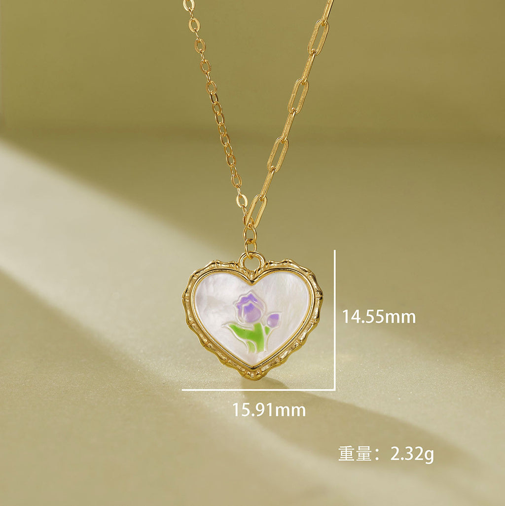 Damen Halskette mit herzförmigem Anhänger und floralem Design Shop Nory