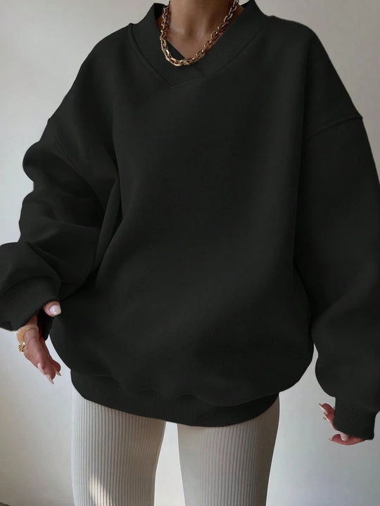 Damen Oversized V-Ausschnitt Sweatshirt mit verstärktem Rippkragen und extraweitem Cut Shop Nory