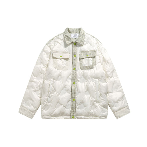 Damen gesteppte Hemdblousonjacke mit Tweedbesatz und Pattentaschen Shop Nory