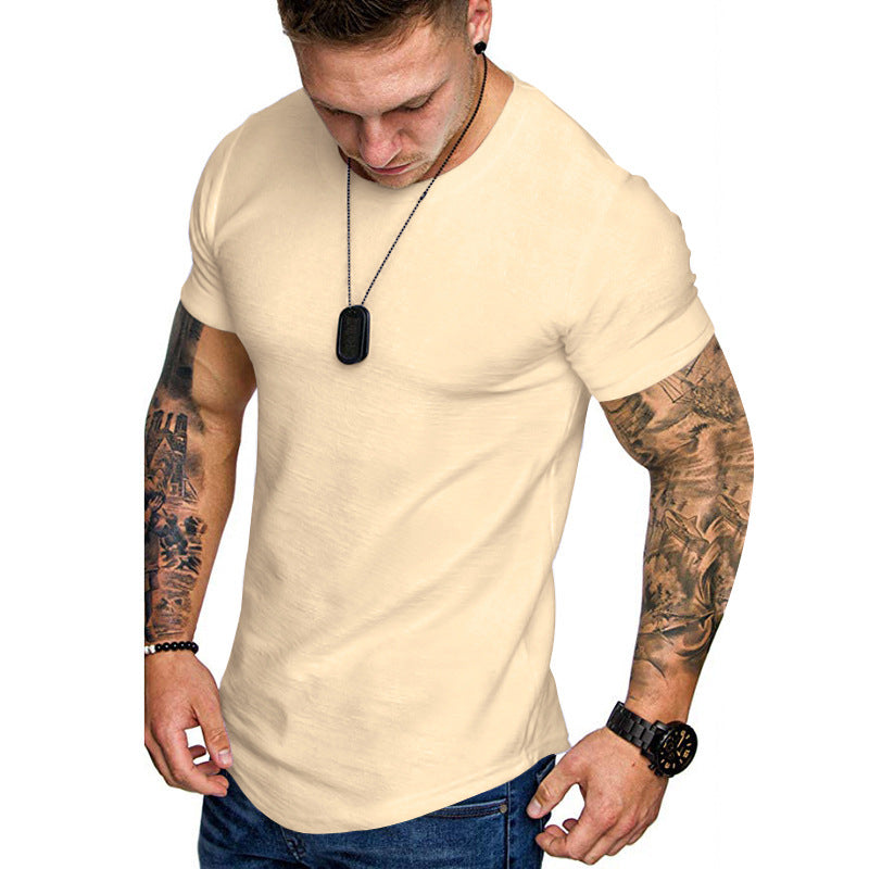 Herren nan figurbetontes Rundhalsshirt mit athletischem Schnitt elastischem Baumwoll-Elasthan-Mix und abgerundetem Saum