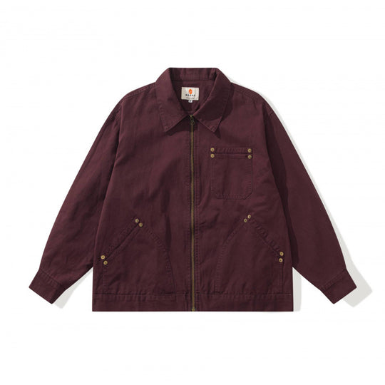 Unisex Kastenförmige Canvas-Worker-Jacke mit Frontreißverschluss und Nietapplikationen Shop Nory