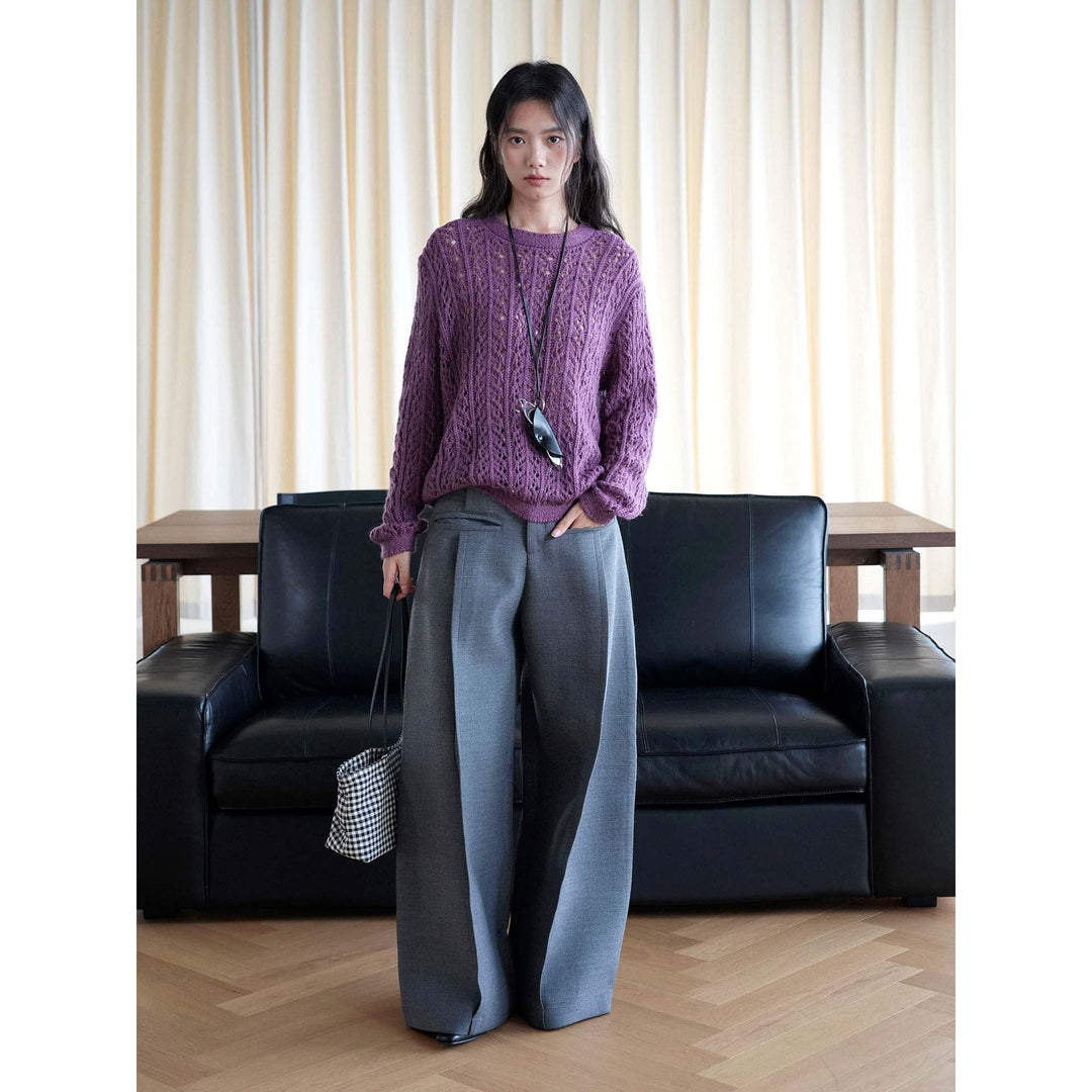 Damen Lockerer Ajourstrick-Pullover mit Rundhalsausschnitt Shop Nory