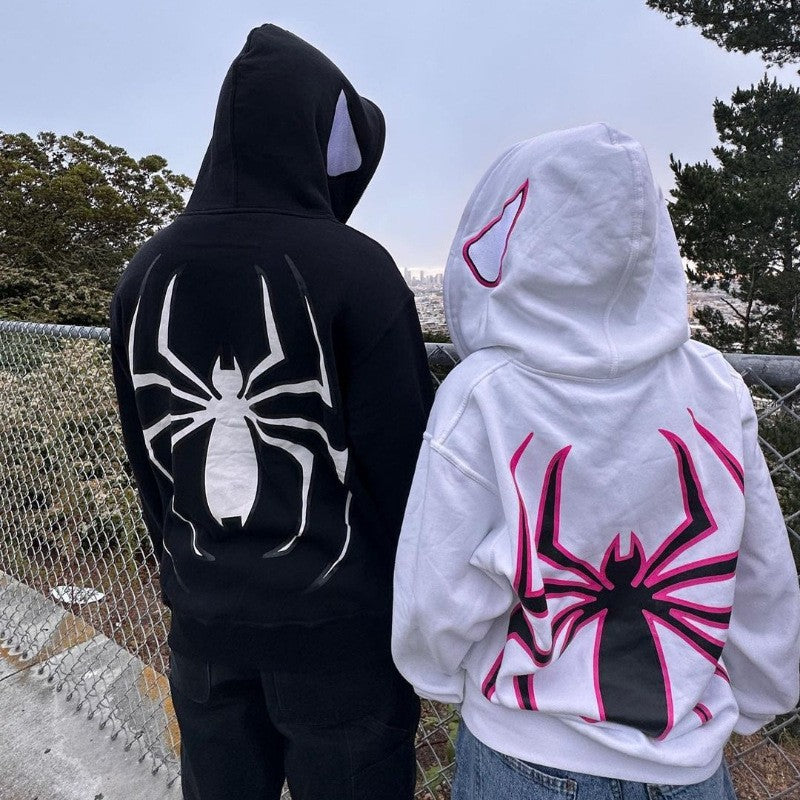 Unisex nan Kapuzenpullover mit kontrastiertem Spinnenmotiv Rückendruck und Ohrenkapuze Shop Nory