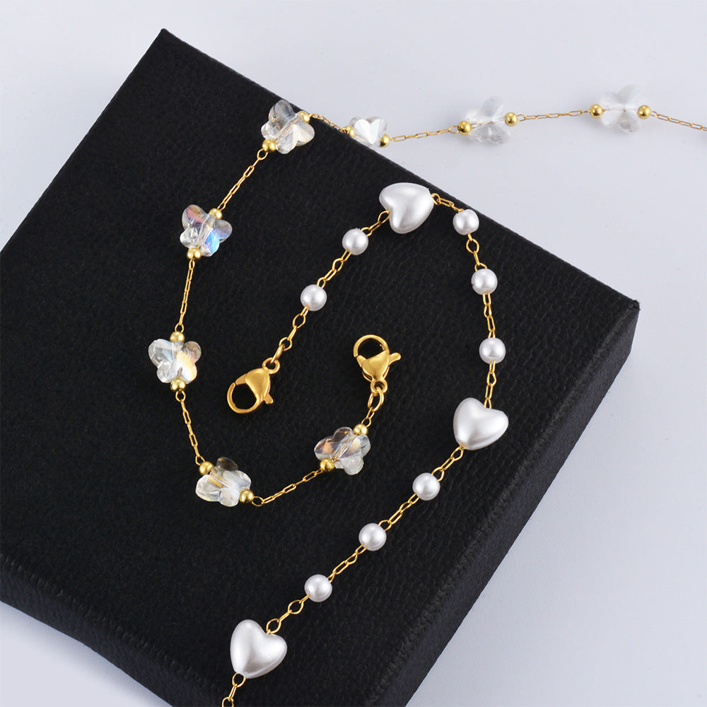 Damen Armband mit herzförmigen Perlen und edler Goldkette Shop Nory