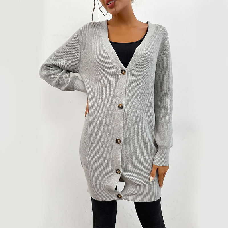 Damen Oversize Longcardigan aus weichem Feinstrick mit tiefem V‑Ausschnitt und Knopfleiste Shop Nory