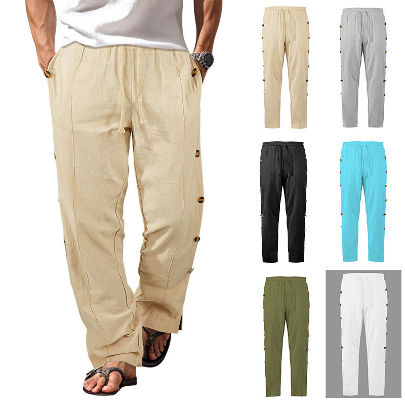 Herren Relaxed-Fit Freizeithose mit seitlichen Zierknopfleisten, elastischem Bund und Kordelzug Shop Nory