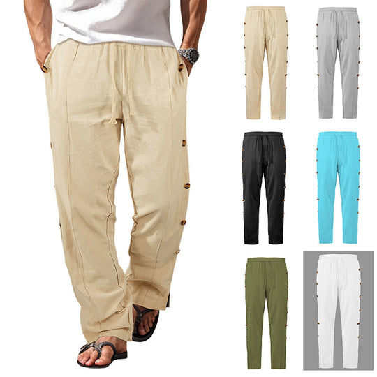 Herren Relaxed-Fit Freizeithose mit seitlichen Zierknopfleisten, elastischem Bund und Kordelzug Shop Nory
